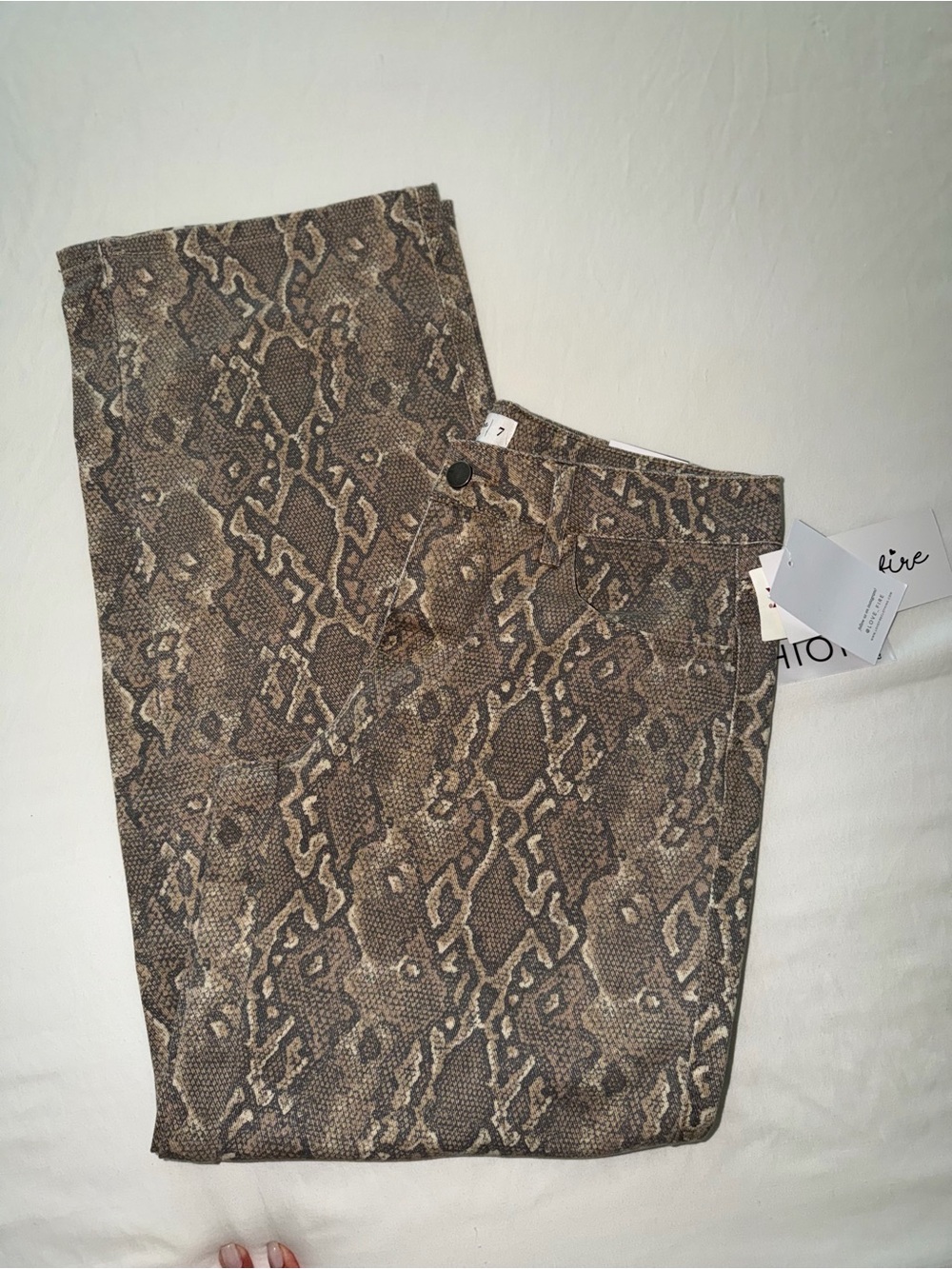 Snake Print Skinny Jeans - Neutral Brown/Tan